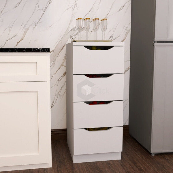 Gaveteiro   Cozinha   4 Gavetas Madeira Multiuso Branco