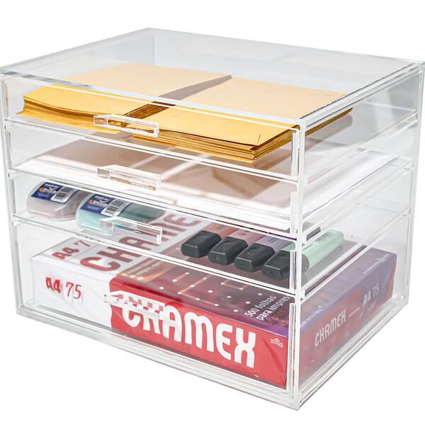 Gaveteiro Acrílico A4 Com 4 Gavetas Transparente