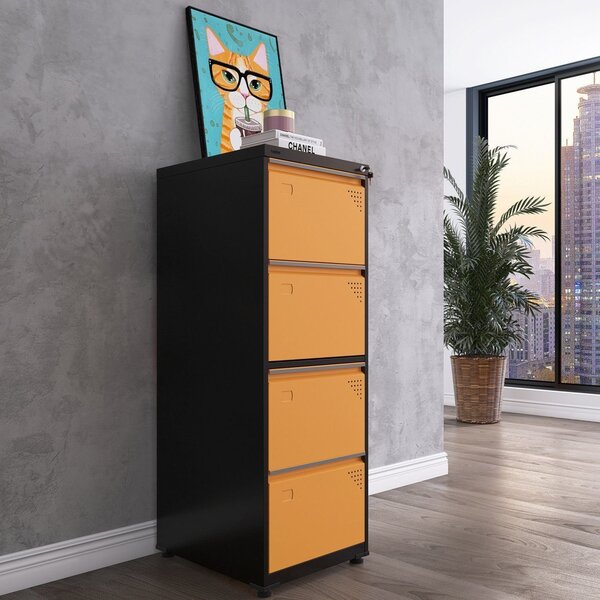 Gaveteiro Arquivo De Aço 4 Gavetas 136,2x47x57 Cm Preto/laran