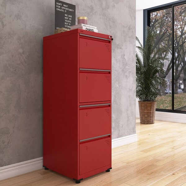Gaveteiro Arquivo De Aço 4 Gavetas Of04sltcm  Vermelho