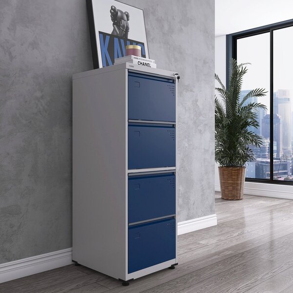 Gaveteiro Arquivo De Aço 4 Gavetas Of04sltcm Cinza/azul Delrei