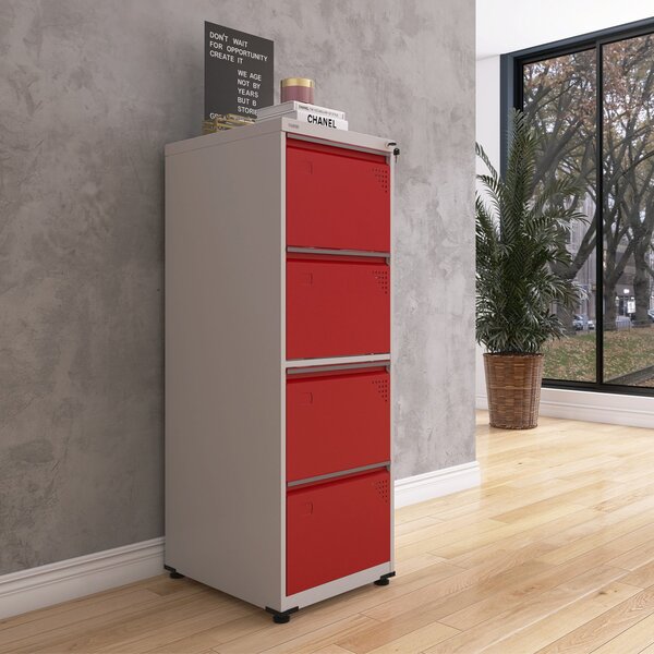 Gaveteiro Arquivo De Aço 4 Gavetas Of04sltcm Cinza/vermelho