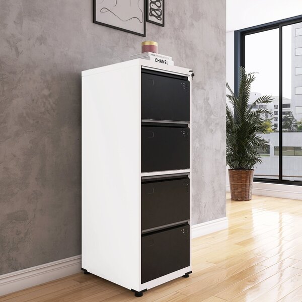 Gaveteiro Arquivo Para Escritório Em Aço 4 Gavetas Branco/pre