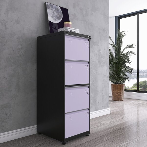 Gaveteiro Arquivo Para Escritório Em Aço 4 Gavetas Preto/lilás