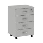 Gaveteiro Baixo Escritório 4 Gavetas Tranca 4 Rodinhas Cinza