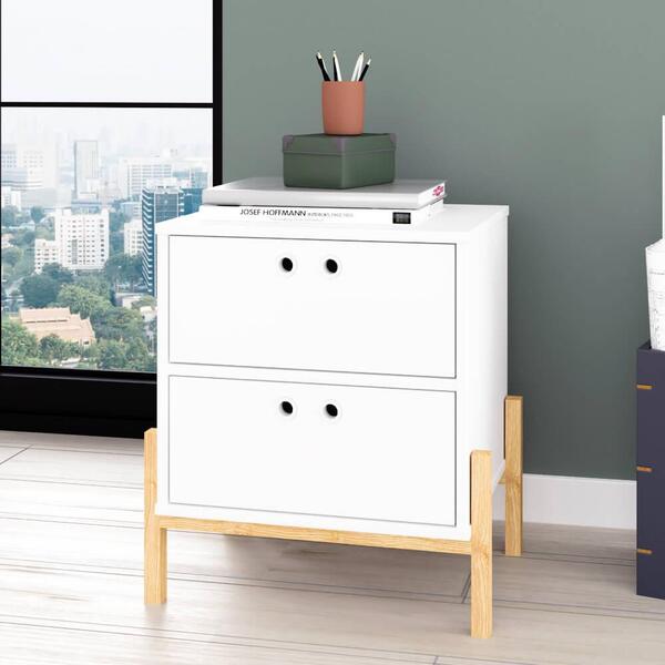 Gaveteiro Com 2 Gavetas E Pés Em Madeira - Branco/natural