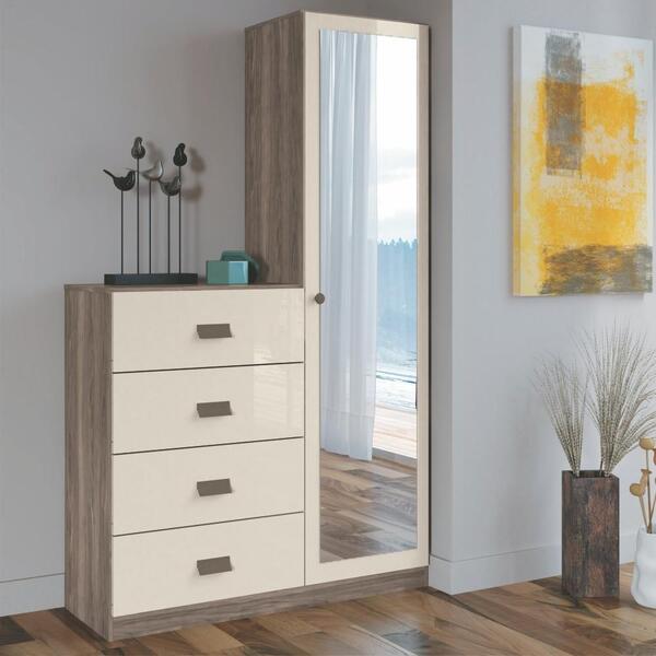 Gaveteiro Com Espelho Park Castanha Off White