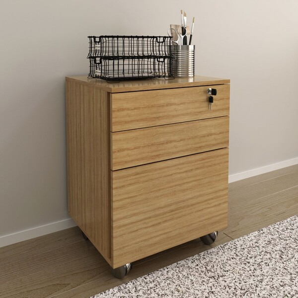 Gaveteiro Com Rodízios 3 Gavetas Com Chave Me4148 Amêndoa - T