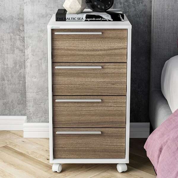 Gaveteiro Com Rodízios Maia 4 Gavetas Branco/castanho - Polit