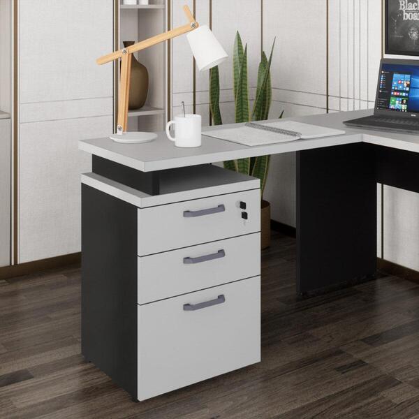 Gaveteiro De Escritório Com Tampo Auxiliar 90cm Com Chave 3 G