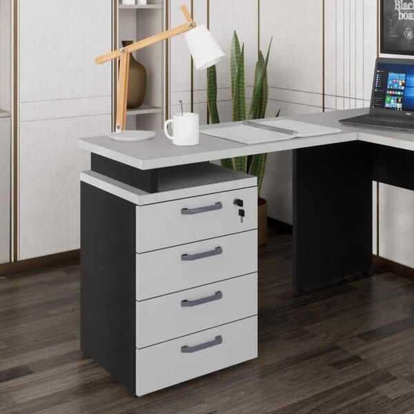 Gaveteiro De Escritório Com Tampo Auxiliar 90cm Com Chave 4 G