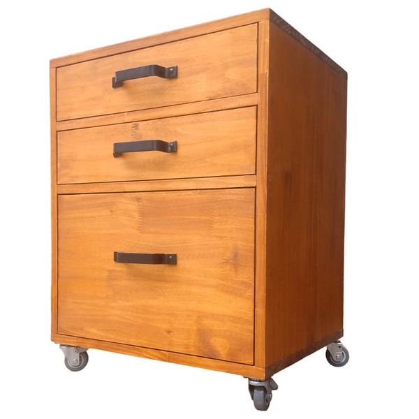 Gaveteiro De Madeira Com 3 Gavetas E 4 Rodízios - Pinus Finge