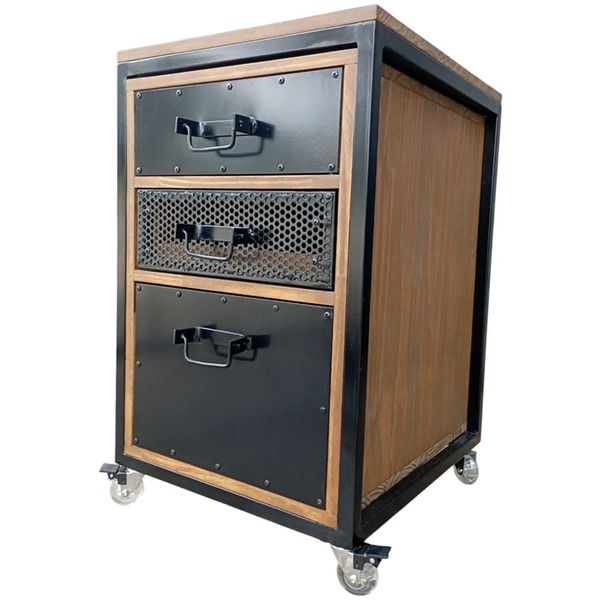 Gaveteiro De Madeira E Ferro Para Escritório Estilo Industria