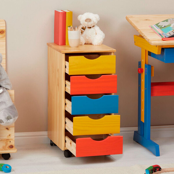 Gaveteiro Escritório Madeira Maciça 5 Gavetas Rodízios Lagos