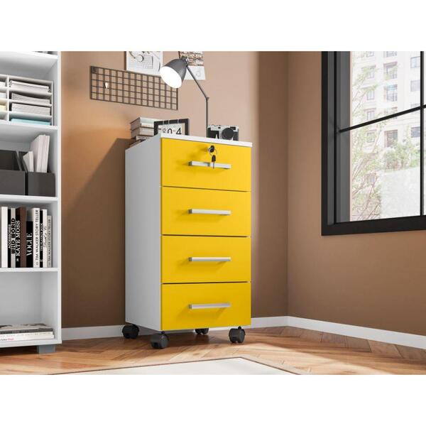 Gaveteiro Gávea Organizador Escritório Branco E Amarelo Flex