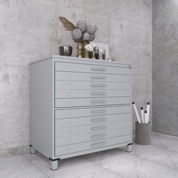 Gaveteiro Mapoteca Para Escritório De Aço Fixa Com 10 Gavetas