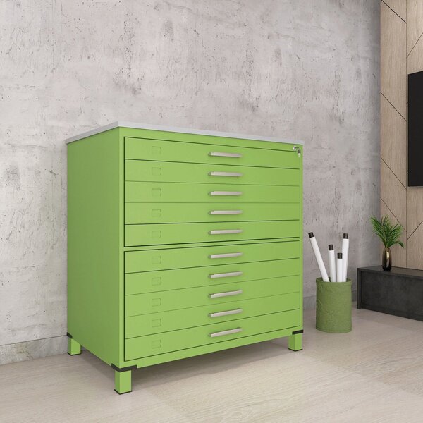 Gaveteiro Mapoteca Para Escritório De Aço Fixa Com 10 Gavetas