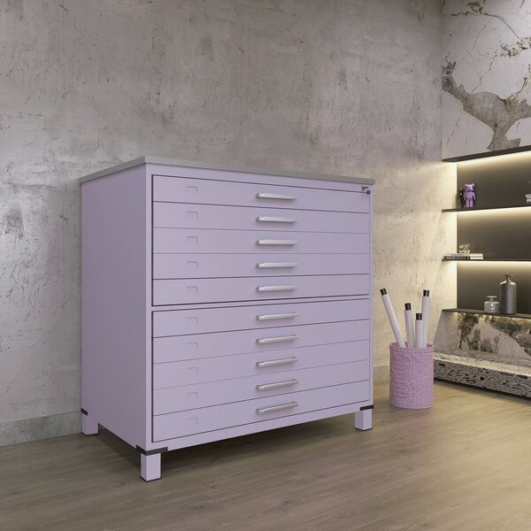 Gaveteiro Mapoteca Para Escritório De Aço Fixa Com 10 Gavetas