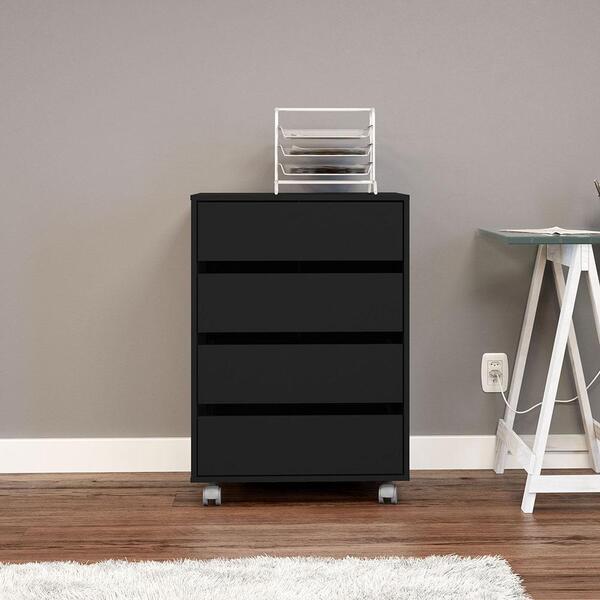 Gaveteiro Mauá 4 Gavetas Com Rodízios Preto Politorno Preto