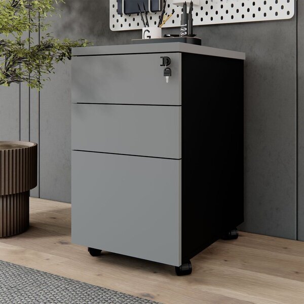 Gaveteiro Móvel Escritório 3 Gavetas E Chave Com Rodízios E P