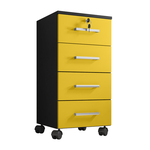 Gaveteiro Office Maya L01- Amarena Móveis - Preto Black/amare