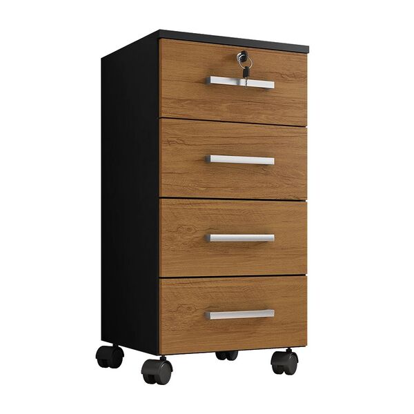 Gaveteiro Office Maya L01- Amarena Móveis - Preto Black/freijó