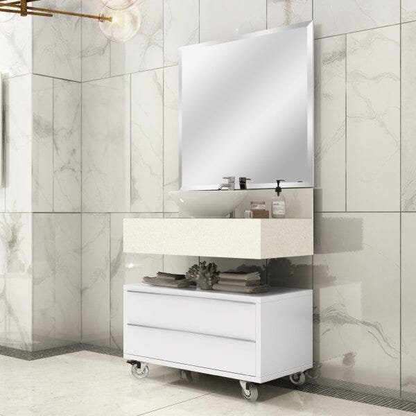 Gaveteiro Para Banheiro Com Rodízios Max 80cm  Branco/branco