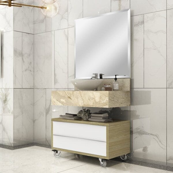 Gaveteiro Para Banheiro Com Rodízios Max 80cm  Wood/branco