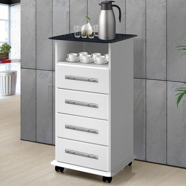 Gaveteiro Para Cozinha 4 Gavetas 1 Nicho Branco Açaí Passe Bem