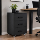 Gaveteiro de MDF e MDP Preto 3 Gavetas 40x35x62cm com Rodas Office One Atlas Agardi