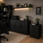 Gaveteiro de MDF e MDP Preto 3 Gavetas 40x35x62cm com Rodas Office One Atlas Agardi