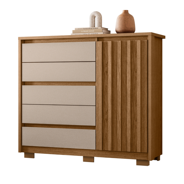 Gaveteiro Ripado Com 5 Gavetas Espanha Jatoba Fendi Metallic