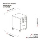 Gaveteiro Volante 3 Gavetas Gvps03p25tub Com Chave E Rodizio