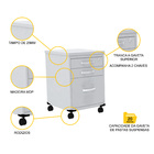 Gaveteiro Volante 3 Gavetas Pandin P25 - Cinza