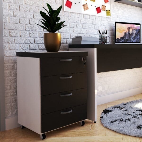 Gaveteiro Volante 40mm Com 4 Gavetas  Branco/preto