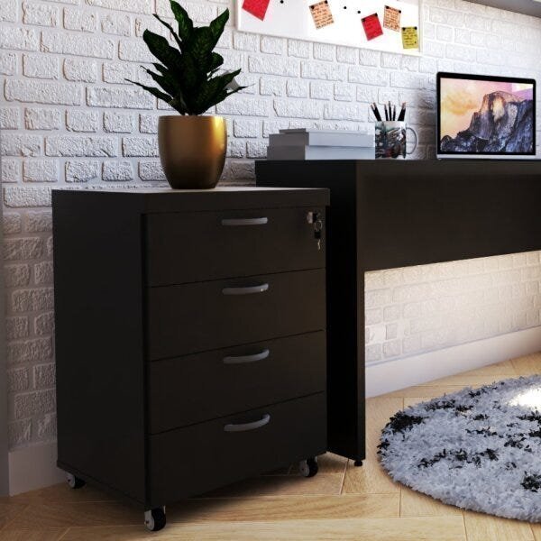 Gaveteiro Volante 40mm Com 4 Gavetas  Preto