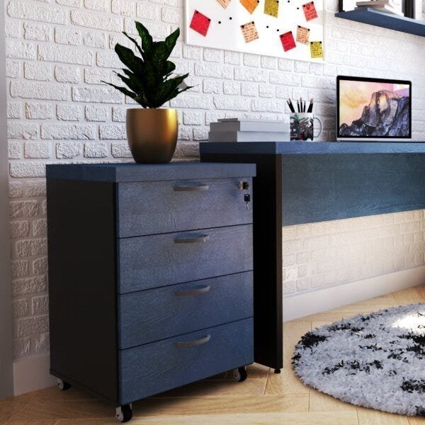 Gaveteiro Volante 40mm Com 4 Gavetas Bramov Móveis Preto/amei