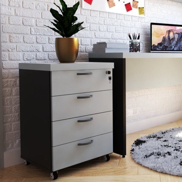 Gaveteiro Volante 40mm Com 4 Gavetas Bramov Móveis Preto/cast