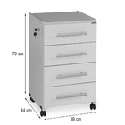 Gaveteiro Volante 4 Gavetas - 0,67 X 0,39 X 0,44 Cinza