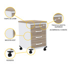 Gaveteiro Volante 4 Gavetas Pandin P25 - Naturalle/branco