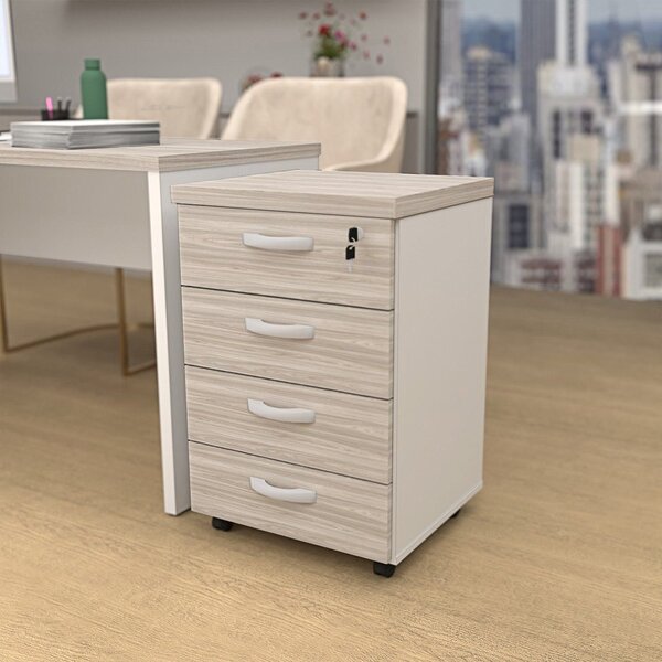Gaveteiro Volante Para Escritório Com 4 Gavetas Carvalho / Br