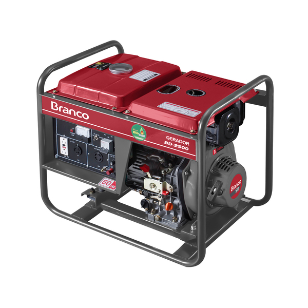 Gerador de Energia à Diesel 2Kva Motor 5HP 4 Tempos 11L BD-2500E Bivolt Branco