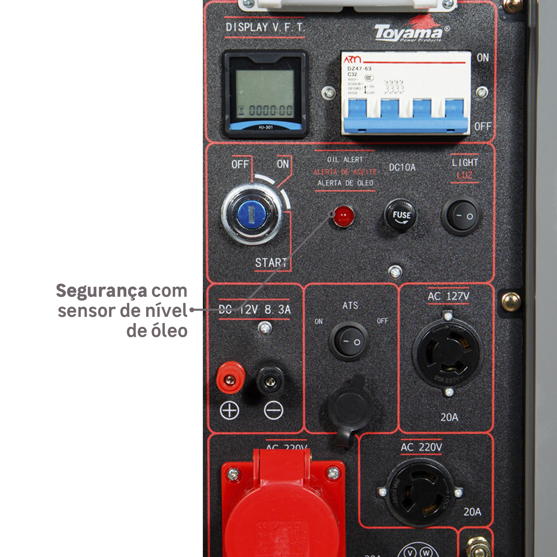 Segurança com sensor de nível de óleo