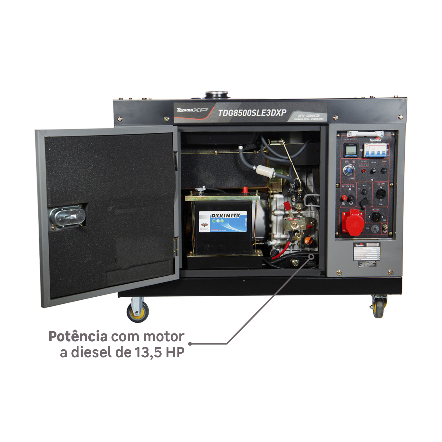 Potência com motor a diesel de 13,5 HP