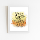 Girafa Animal Laranja Infantil Quadro Moldura Branca 60x40cm