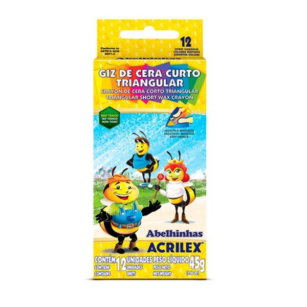 Giz De Cera Acrilex Curto Triangular Com 12 Cores - 12 Caixas