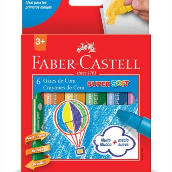 Giz De Cera Retrátil Super Soft 6 Cores Super Macio Faber Cas