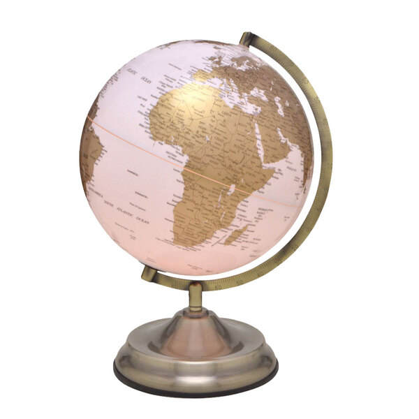 Globo Terrestre Decorativo Branco E Bronze Com Luz 38cm 110v