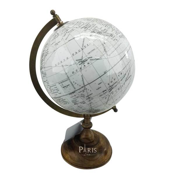 Globo Terrestre Decorativo Branco Em Metal E Madeira 32cm Mei