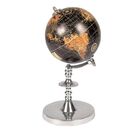 Globo Terrestre Decorativo Em Metal Cromado E Madeira 13x26cm